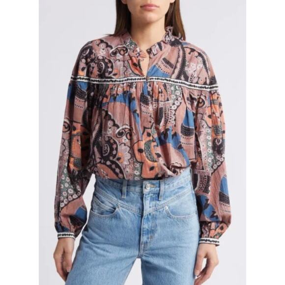 CLEOBELLA Karla Mixed Floral Organic Cotton Voile Top In Mirag size 2 - Picture 1 of 4